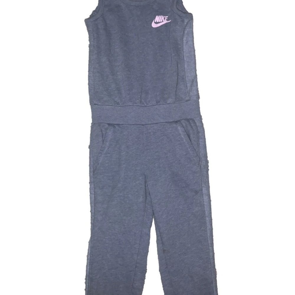 Nike Heather Gray Jumpsuit with Pink Logo Little Girls Sz 4